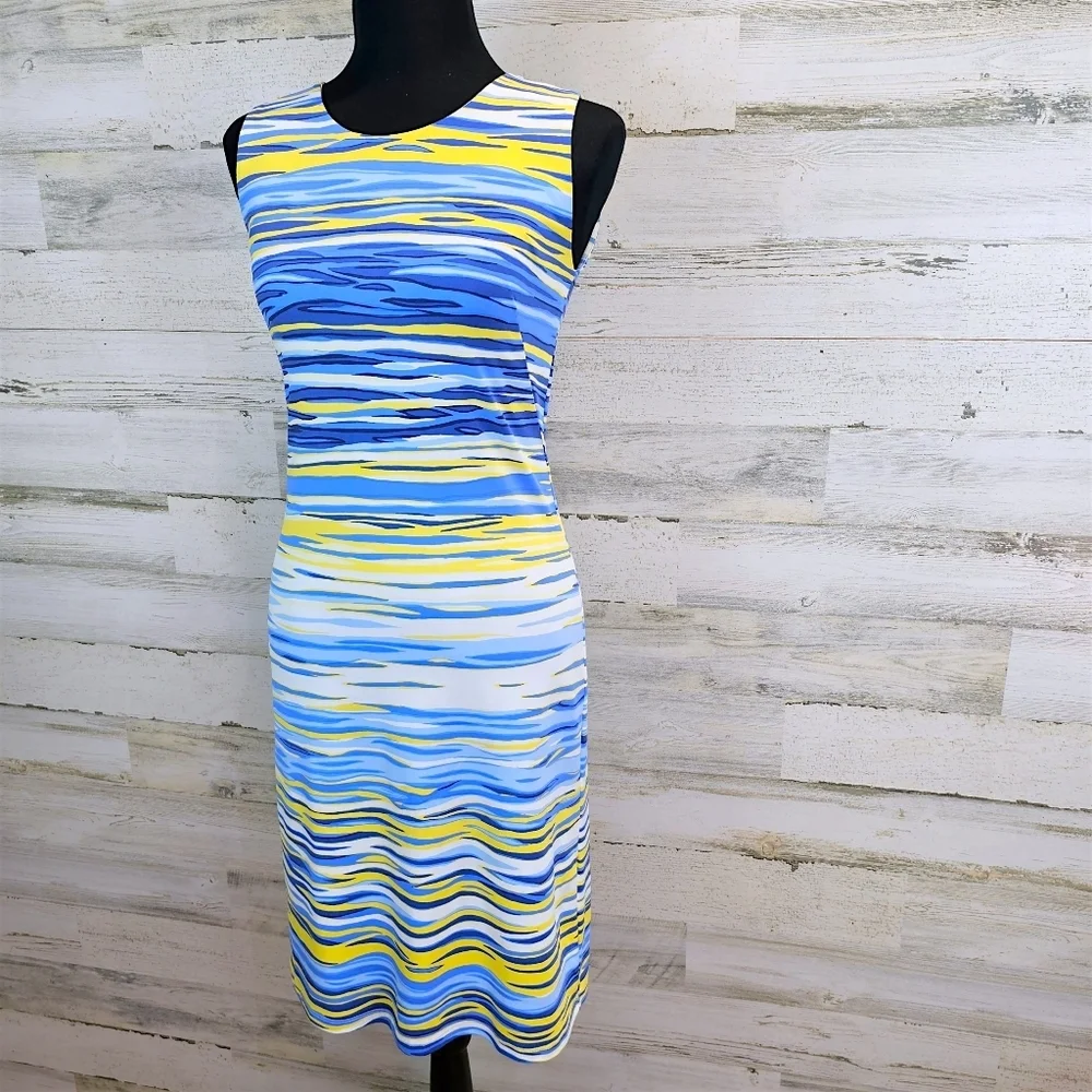 J. McLaughlin Sophia Catalina Cloth Sheath Dress XS Blue Sea Inspired Yachtcore